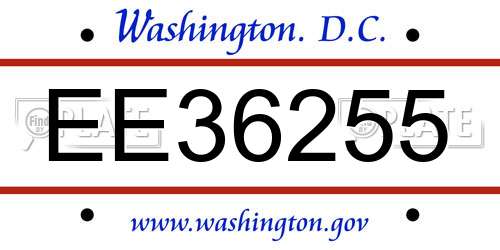 EE36255 District Of Columbia License Plate
