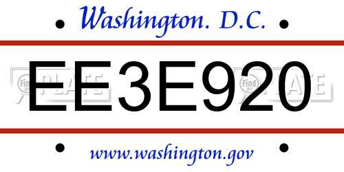 EE3E920 District Of Columbia License Plate