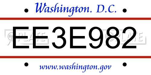 EE3E982 District Of Columbia License Plate