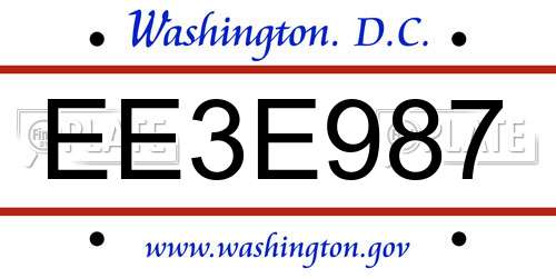 EE3E987 District Of Columbia License Plate