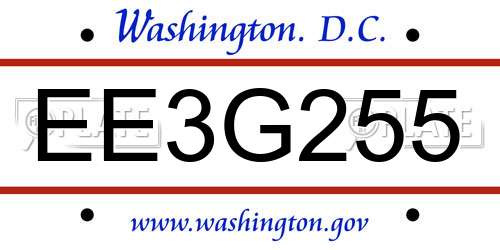 EE3G255 District Of Columbia License Plate