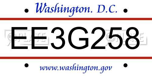 EE3G258 District Of Columbia License Plate