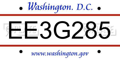 EE3G285 District Of Columbia License Plate