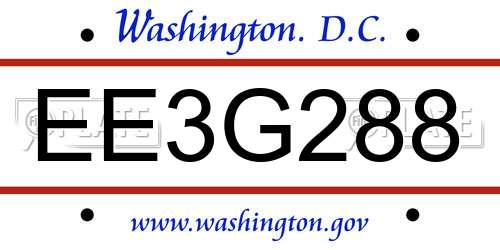 EE3G288 District Of Columbia License Plate