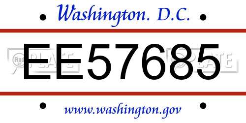 EE57685 District Of Columbia License Plate