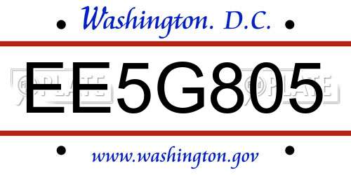 EE5G805 District Of Columbia License Plate