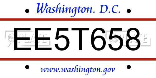EE5T658 District Of Columbia License Plate
