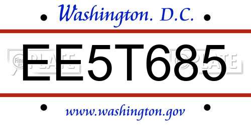 EE5T685 District Of Columbia License Plate