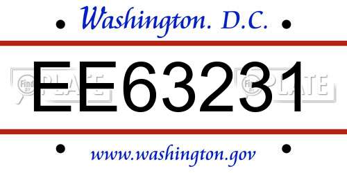 EE63231 District Of Columbia License Plate
