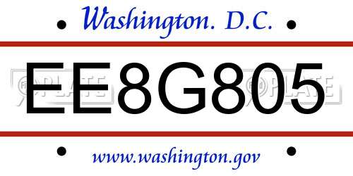 EE8G805 District Of Columbia License Plate