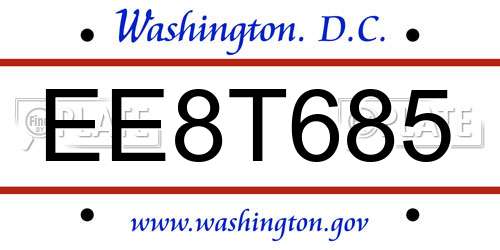 EE8T685 District Of Columbia License Plate