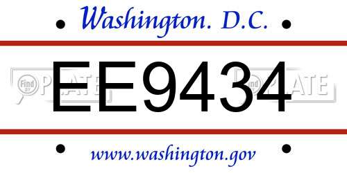 EE9434 District Of Columbia License Plate