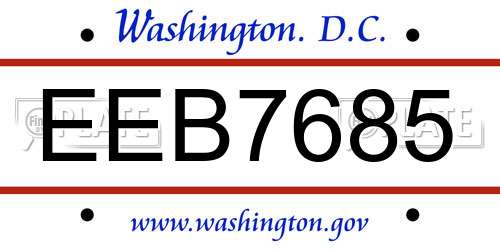 EEB7685 District Of Columbia License Plate