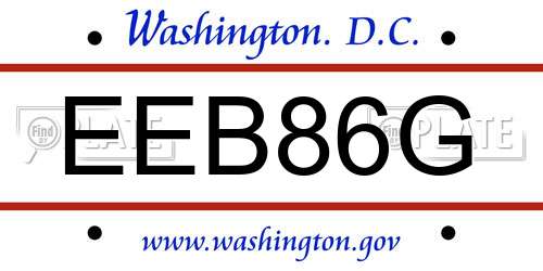 EEB86G District Of Columbia License Plate