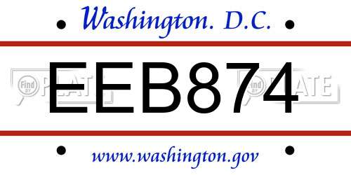 EEB874 District Of Columbia License Plate