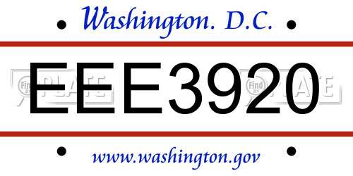 EEE3920 District Of Columbia License Plate