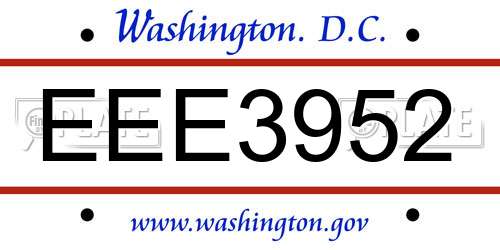 EEE3952 District Of Columbia License Plate