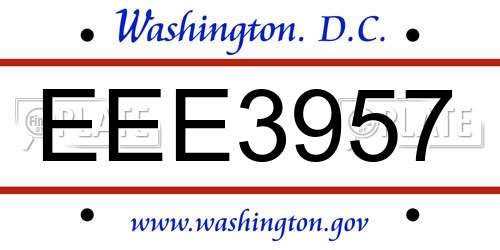EEE3957 District Of Columbia License Plate