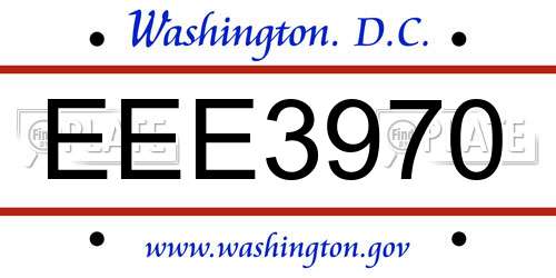 EEE3970 District Of Columbia License Plate