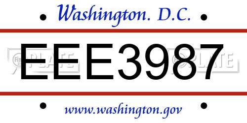 EEE3987 District Of Columbia License Plate