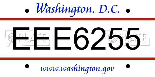 EEE6255 District Of Columbia License Plate