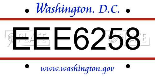 EEE6258 District Of Columbia License Plate