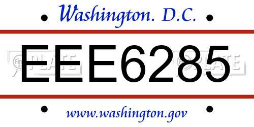 EEE6285 District Of Columbia License Plate