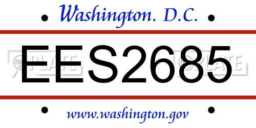 EES2685 District Of Columbia License Plate