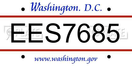 EES7685 District Of Columbia License Plate
