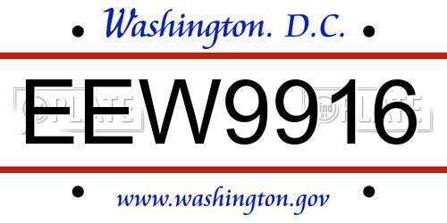 EEW9916 District Of Columbia License Plate