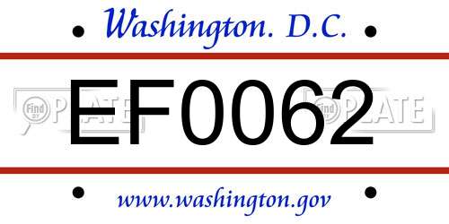 EF0062 District Of Columbia License Plate