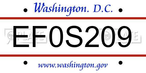 EF0S209 District Of Columbia License Plate