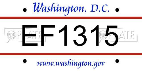 EF1315 District Of Columbia License Plate