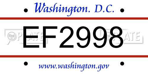 EF2998 District Of Columbia License Plate