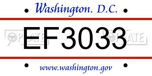 EF3033 District Of Columbia License Plate