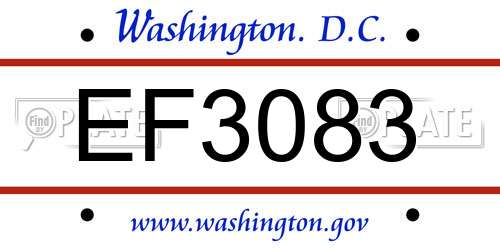 EF3083 District Of Columbia License Plate