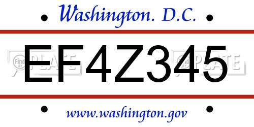 EF4Z345 District Of Columbia License Plate