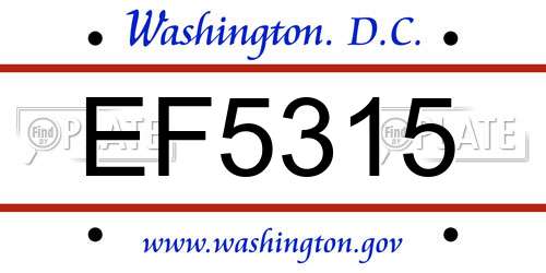 EF5315 District Of Columbia License Plate