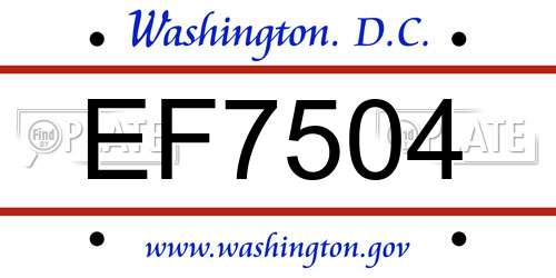 EF7504 District Of Columbia License Plate