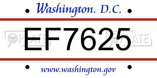 EF7625 District Of Columbia License Plate