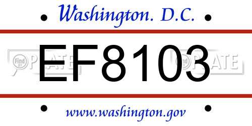 EF8103 District Of Columbia License Plate