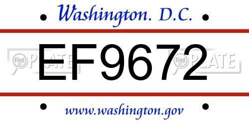 EF9672 District Of Columbia License Plate