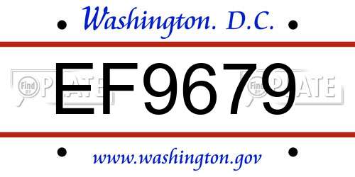 EF9679 District Of Columbia License Plate