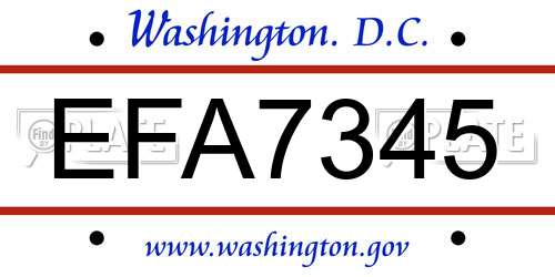 EFA7345 District Of Columbia License Plate