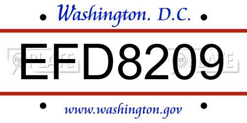 EFD8209 District Of Columbia License Plate