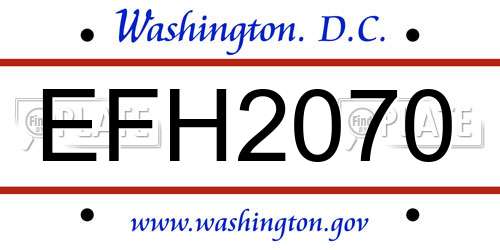 EFH2070 District Of Columbia License Plate