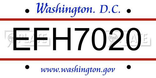 EFH7020 District Of Columbia License Plate