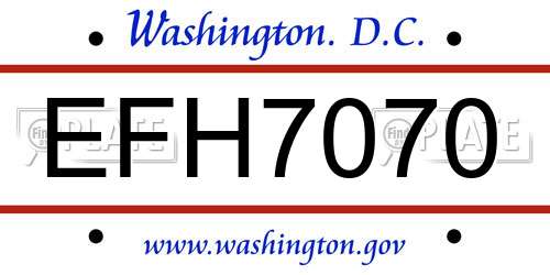 EFH7070 District Of Columbia License Plate