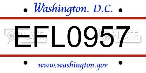EFL0957 District Of Columbia License Plate