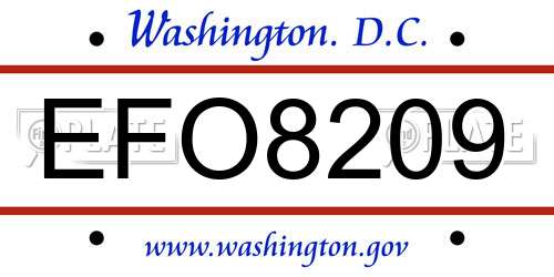 EFO8209 District Of Columbia License Plate